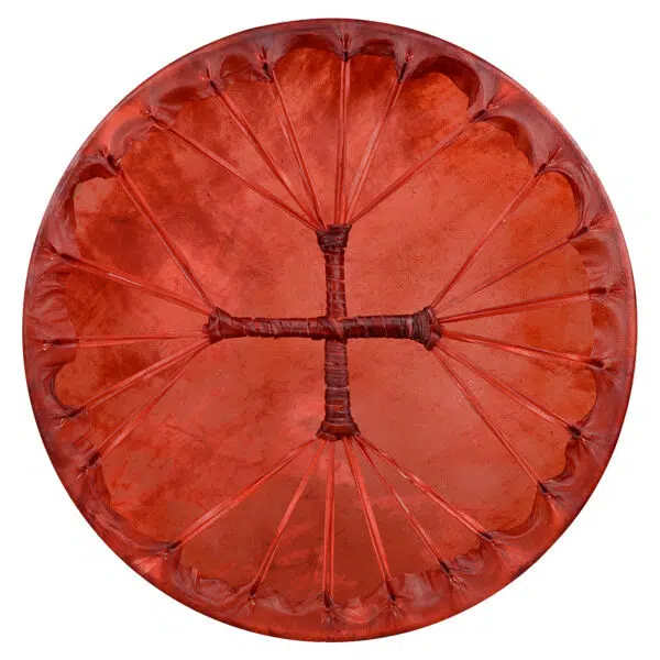 ARAW American Shamanic Native Drum Bison Natural Hide, Cedar Wood Frame, Red Color