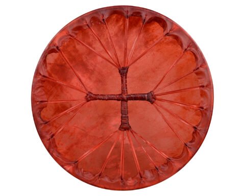 ARAW American Shamanic Native Drum Bison Natural Hide, Cedar Wood Frame, Red Color