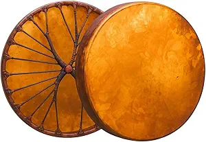 ARAW Native American Style Shaman Drum, Handcrafted Elk Rawhide, Crossed Lacing Design